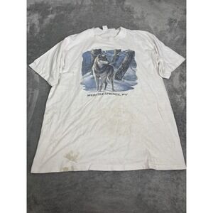 Vintage 90s Wolf Nature Short Sleeve T Shirt Men's Size Large White